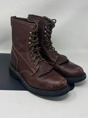 Rhino 87T20 Men’s Brown Leather Work Boots Kiltie Soft Toe Size 8